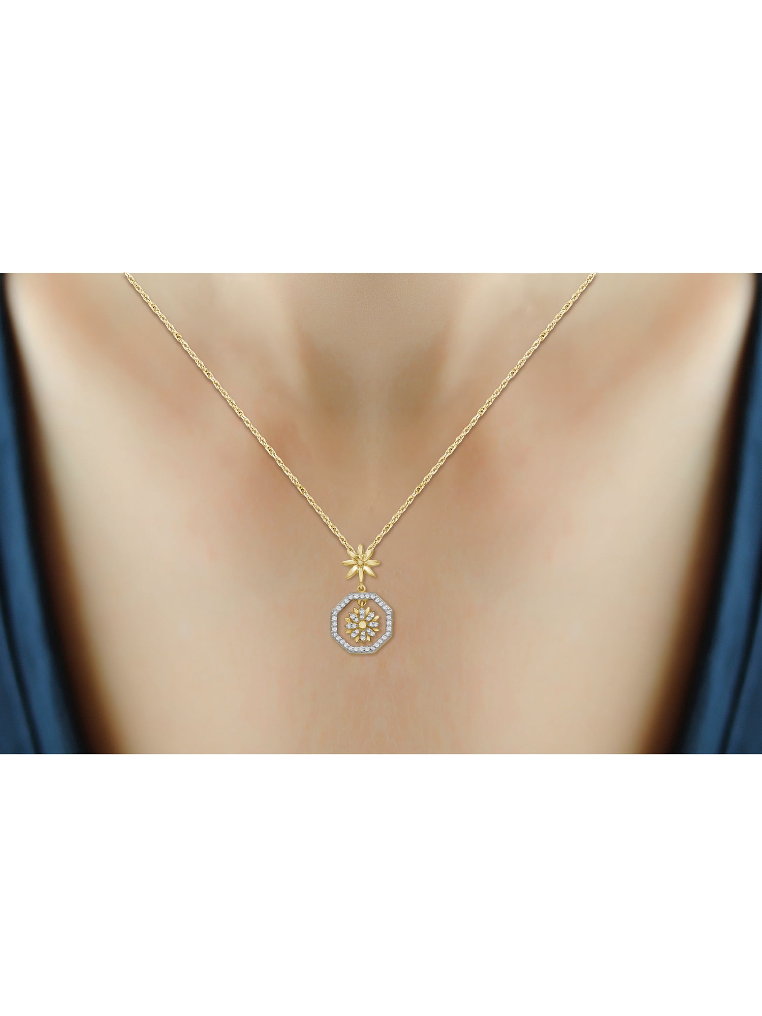 JewelersClub 1/7 Carat T.W. White Diamond 14K Gold Over Silver Flower Octagon Pendant