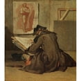 thumbnail image 2 of Jean-Baptiste-Siméon Chardin 20x22 Black Ornate Framed Double Matted Museum Art Print Titled: Young Student Drawing (circa 1738), 2 of 5