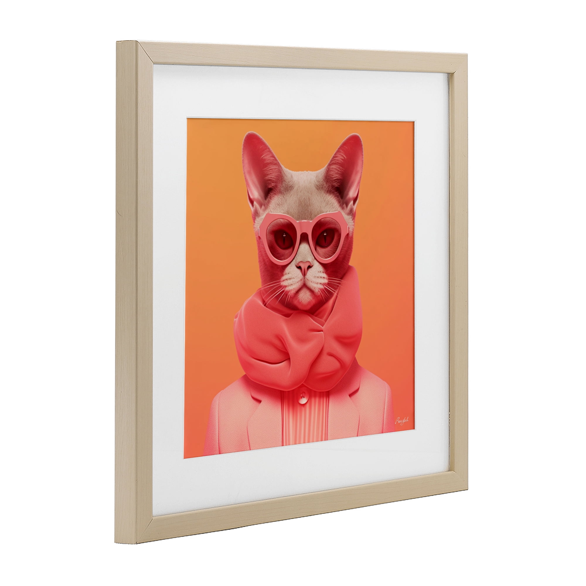 Stupell Industries Retro Glasses Cat on Orange Birch Framed Print Under Glass, design by Roozbeh