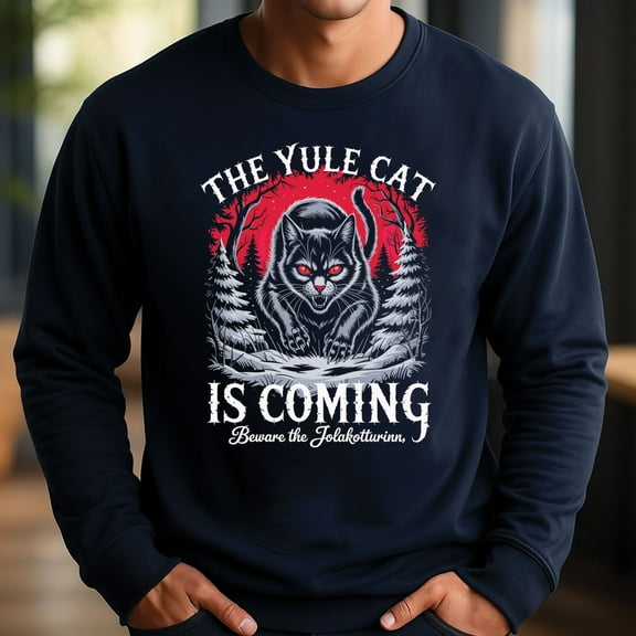 The Yule Cat Is Coming Sweatshirt – Jólakötturinn Christmas Cat Shirt, Dark Winter Solstice Yule Gift, Icelandic Folklore Holiday Sweater