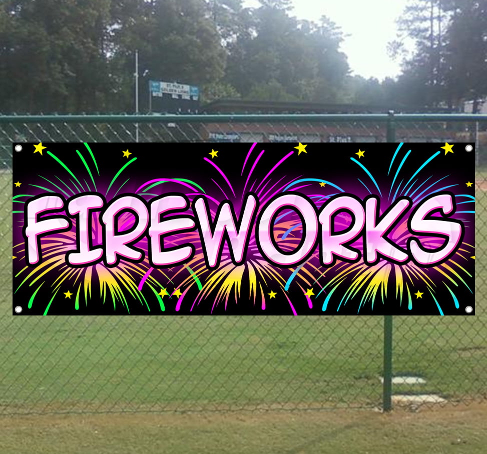 Fireworks Flag 13oz Vinyl Banner Sign with Grommets 
