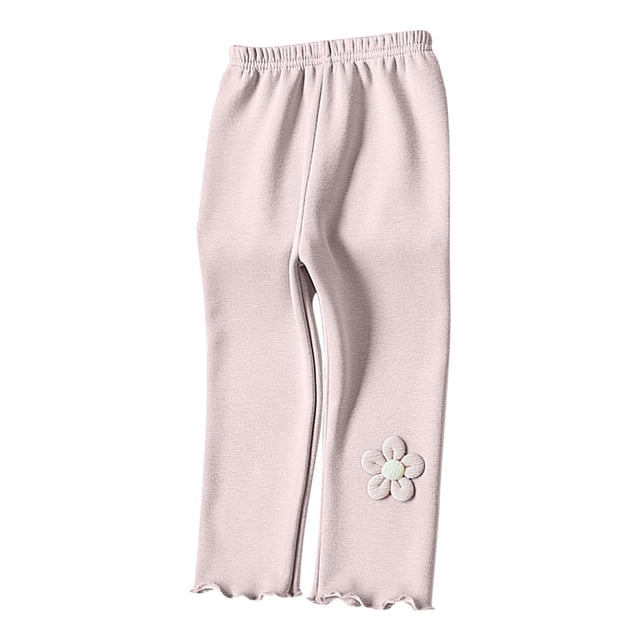 GigrtiJin 8 Months-7 Years Girls Baby Cotton Pants Solid Color Ribbed Elastic Waisted Pleated Cuff Long Pants with Decoration