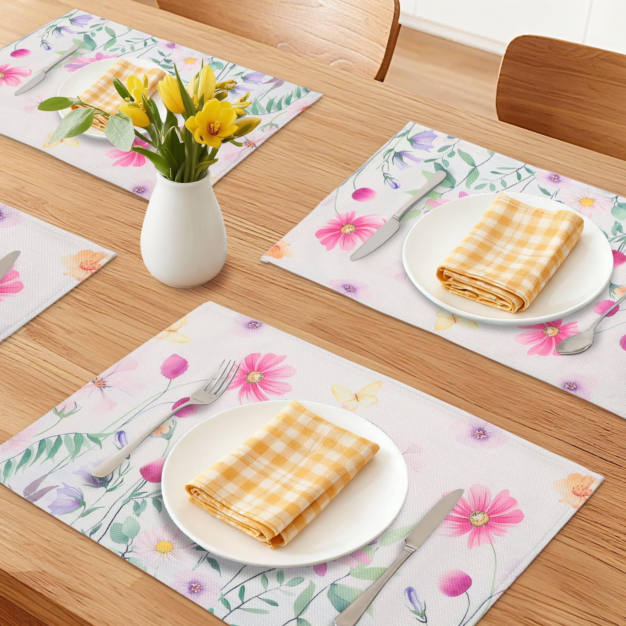 Unique Bargains Farmhouse Placemats Set of 6 Linen Placemats for Dining Table Beige