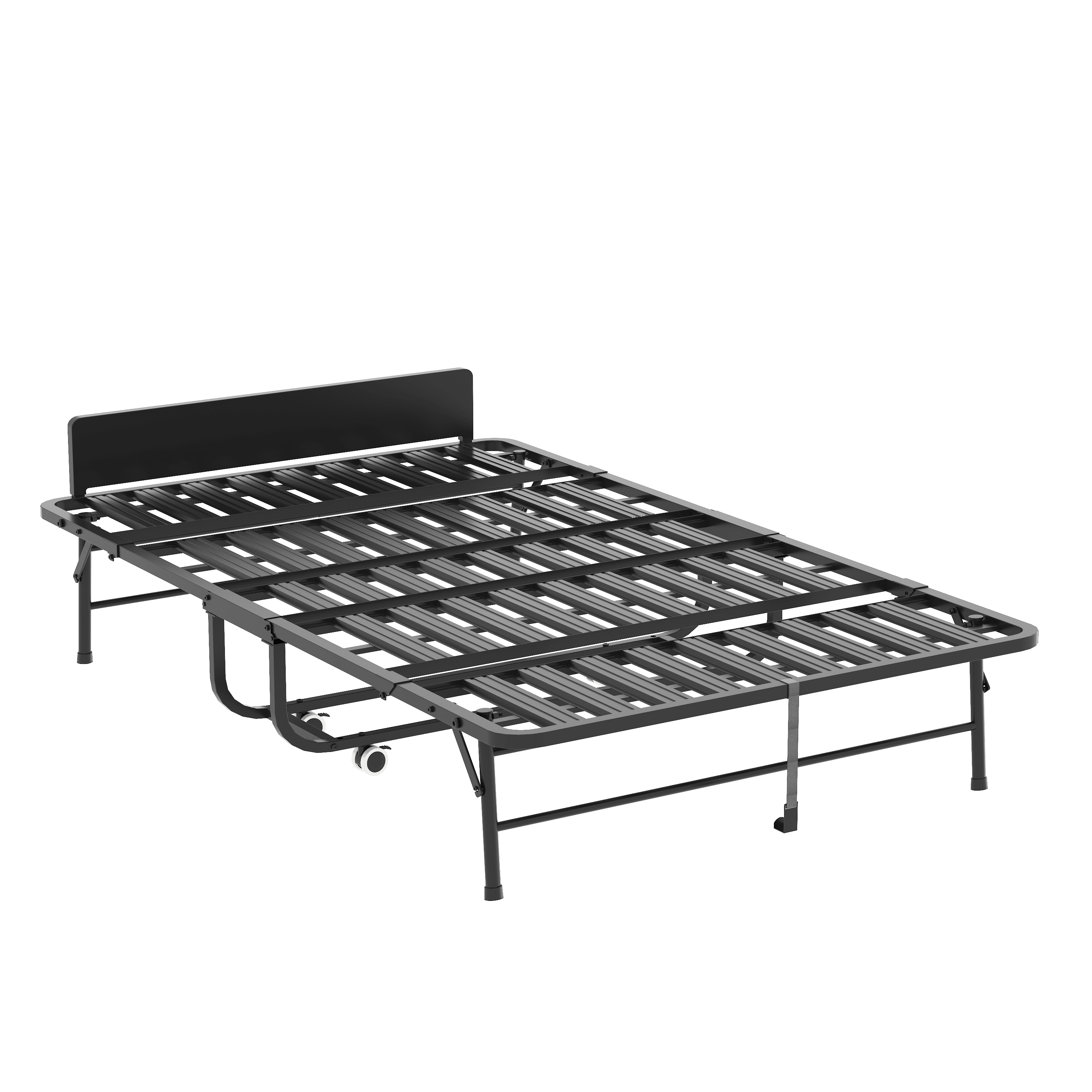 Extra Long Folding Bed with Adjustable Headboard, 5 in Memory Foam Mattress, Heavy-Duty Metal Frame, 75 x 46 in, Rollaway Guest Bed on Wheels