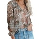thumbnail image 2 of Blusa de mujer Jumpingount con cuello en V y cordones manga larga casual suelta estampada 1 S, 2 of 6