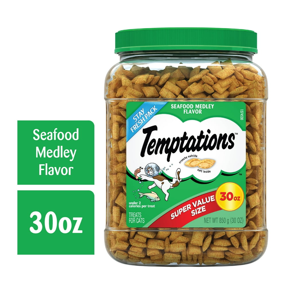 TEMPTATIONS Classic Crunchy and Soft Cat Treats Seafood Medley Flavor