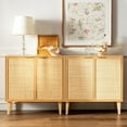 thumbnail image 5 of EYYTHUNG Accent Storage Cabinet Set of 3 Sideboard with Rattan Doors, Boho Farmhouse Buffet Cabinet Adjustable Shelf Credenza, Natural Oak, 5 of 8