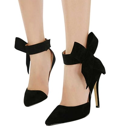 

Fridja Women s Shoes Summer Stilettos Super High Heels Exquisite Casual Roman Style Flock Bowknot Ankle Strap Sandals