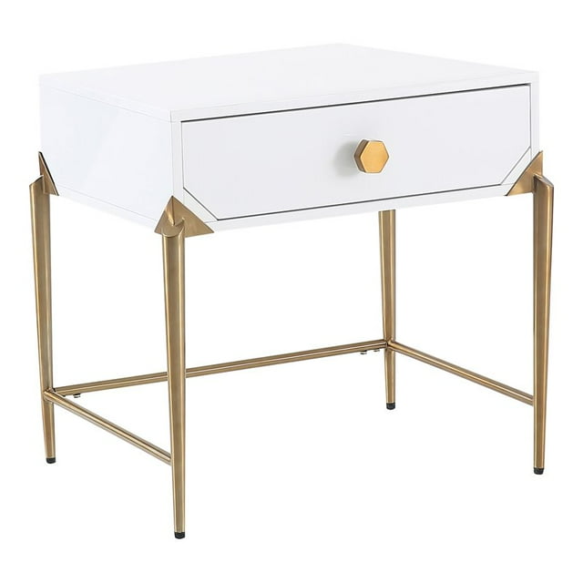 TOV Furniture Bajo 24"H Transitional Wood Side Table in White/Gold