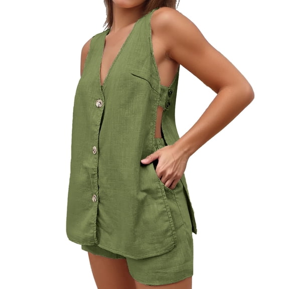 WAYUTE Short Sets Women 2 Piece Outfits Solid Color Sleeveless Top and Shorts Summer Outfit Comfortable Casual Trendy Streetwear
