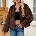thumbnail image 7 of Fnooota Womens Faux Fur Jackets, Crew Neck Warm Open Front Fashion Winter Outerwear Coffee Size S-3XL, 7 of 7