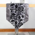 thumbnail image 3 of Caminos De Mesa Camino de Mesa Camino de mesa de damasco flocado con flores en relieve, color gris plateado, 3 of 6