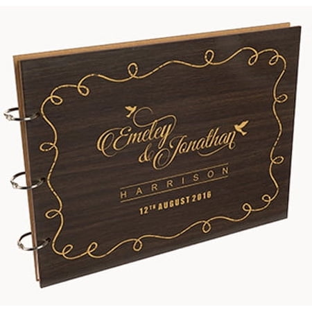 Darling Souvenir Personalized Engraved Laser Cut Wedding Guest Book Wooden Cover Sign-in Book Registry Guestbook Scrapbook-K4