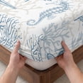 thumbnail image 3 of Queen Size Fitted Sheet Set - Blue Grey Coastal 3 Piece Bedding Sets 16" Deep Pocket Fitted Sheet with 2 Pillowcases, Sea Turtle Nautical Coral Summer Beach Brushed Microfiber Hotel Luxury Bed Sheets, 3 of 9