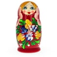 thumbnail image 3 of Beautiful Wooden  with Orange Color Hood and Flowers Nesting Dolls, 3 of 3
