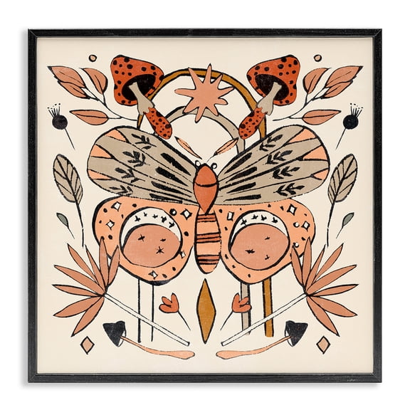 Stupell Industries Eclectic Moth & Herbs Pattern Black Framed Giclee Art, 12 x 12, by Melissa Wang