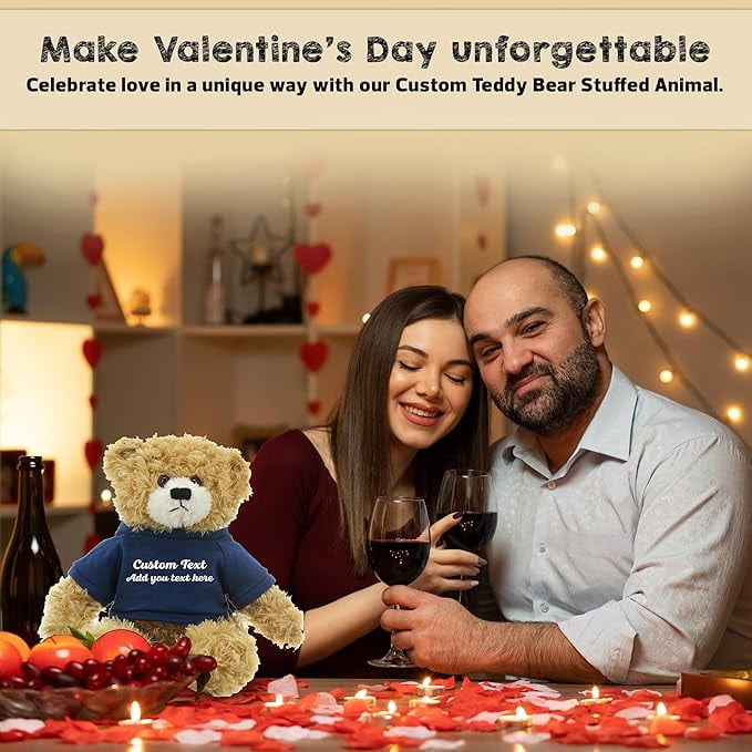 Personalized Teddy Bear With Custom Text & Photo - 12" Plush Stuffed Animal, Removable Clothes, Gift For Her/Him
