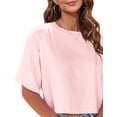 thumbnail image 2 of Women Half Sleeve Cropped T-Shirts Drop Shoulder Round Neck Crop Tops Casual Summer Solid Color Basic Tees, 2 of 8