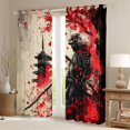 thumbnail image 2 of Manfei Ink Samurai Black Out Curtains for Boys Men, Pagoda Maple Curtains Pack of 2 (42x63 Each), Black Red White, 2 of 6