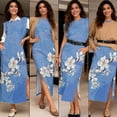 thumbnail image 5 of KUIFORTI His and Hers Summer Outfits Couple Matching Outfits Blue Vintage Floral Beach Vacation Clothes for Women with Pockets 4-Way Stretch Quick-dry for Romantic Date, 5 of 7