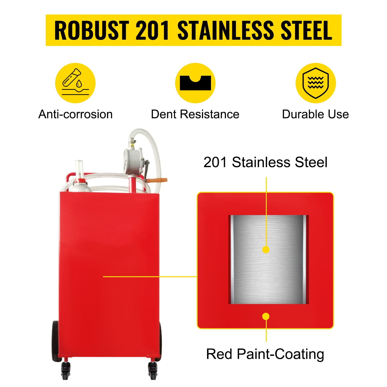 VEVOR Fuel Caddy Fuel Storage Tank 35 Gallon 4 Wheels with Manuel Pump, Red