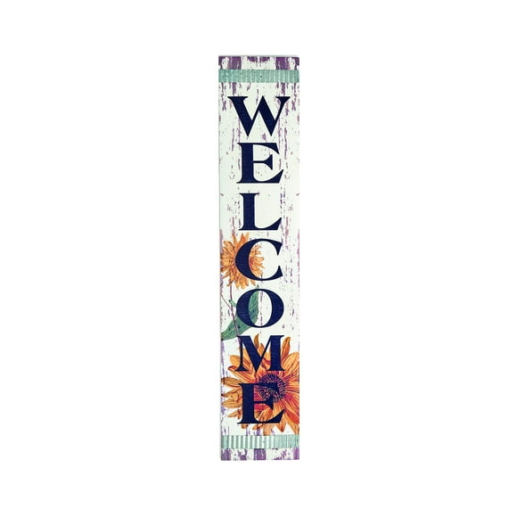 Worth Imports 47" Sunflower Welcome Sign, Purple, Black, White, Green, Silver