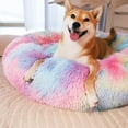 thumbnail image 2 of Exclusivo Mezcla Calming Donut Pet Bed for Large Dogs 36", Anti-Anxiety Plush Cozy Warming Dog Bed, Pink Rainbow, 2 of 7