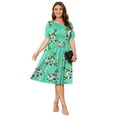 thumbnail image 2 of Maskion Womens Plus Size Summer Dress 2023 Casual Short Sleeve Empire Waist Loose Fit Swing T-Shirt Dress with Pockets,4XL Green Floral, 2 of 5