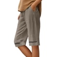 thumbnail image 2 of Womens Bermuda Shorts Cotton Linen Elastic Waistband Pockets Breathable Knee Length Bermuda Long Shorts for Women, 2 of 5