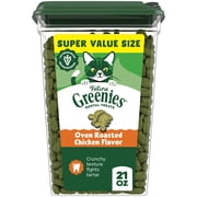 FELINE GREENIES Adult Dental Cat Treats, Oven Roasted Chicken Flavor [Multiple Sizes]