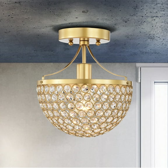 Laverna 9.4 in. 1-Light Indoor Satin Gold Finish Semi-Flush Mount Ceiling Light with Light Kit