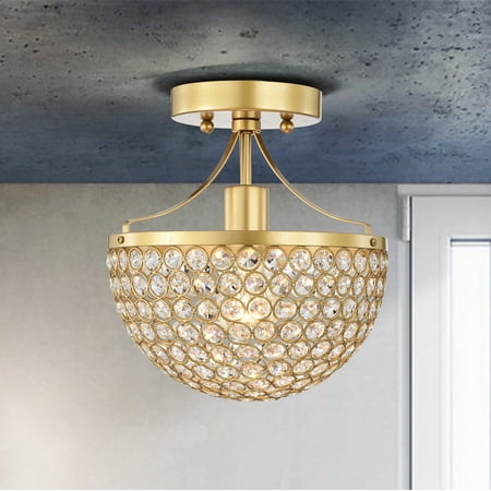 

Laverna 9.4 in. 1-Light Indoor Satin Gold Finish Semi-Flush Mount Ceiling Light with Light Kit and Remote