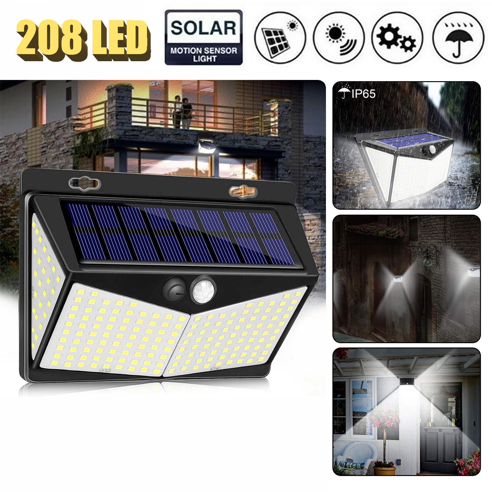 Details about / 4PC 208LED Waterproof Solar Power PIR Motion Sensor Outdoor Garden Wall Light