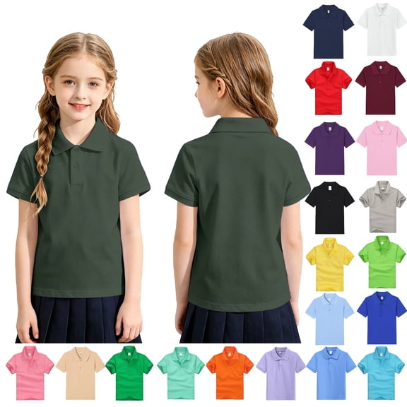 Boys Girls Polo Shirt Kids Size 3-4 Back To School Casual School Uniform Polo for Girls Comfortable Button Closure Short Sleeve Boys Fashion Pique Polo Shirt Dark Green