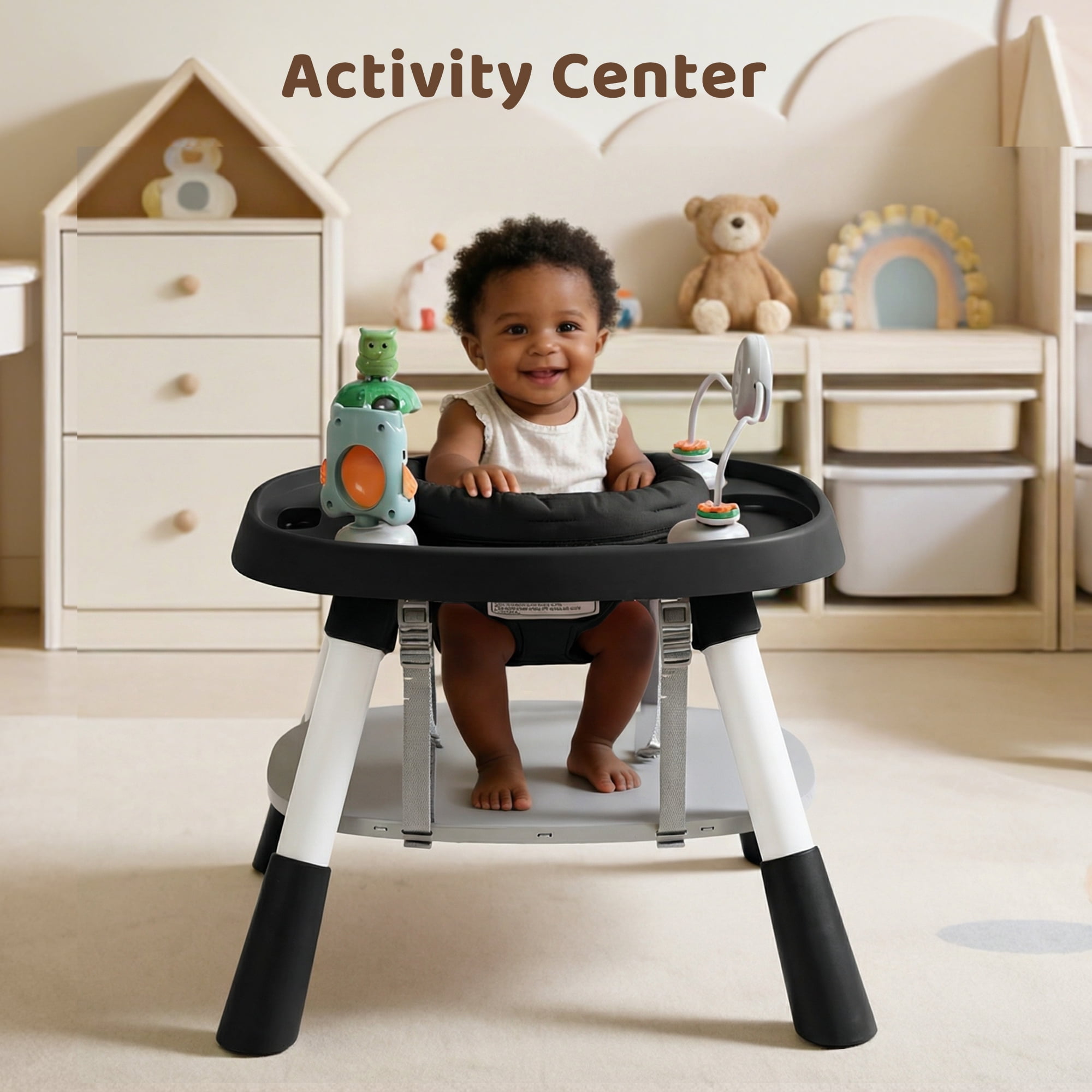 AILEEKISS 15-in-1 Baby High Chair, Toddler Dining Booster Seat with Activity Center, Black