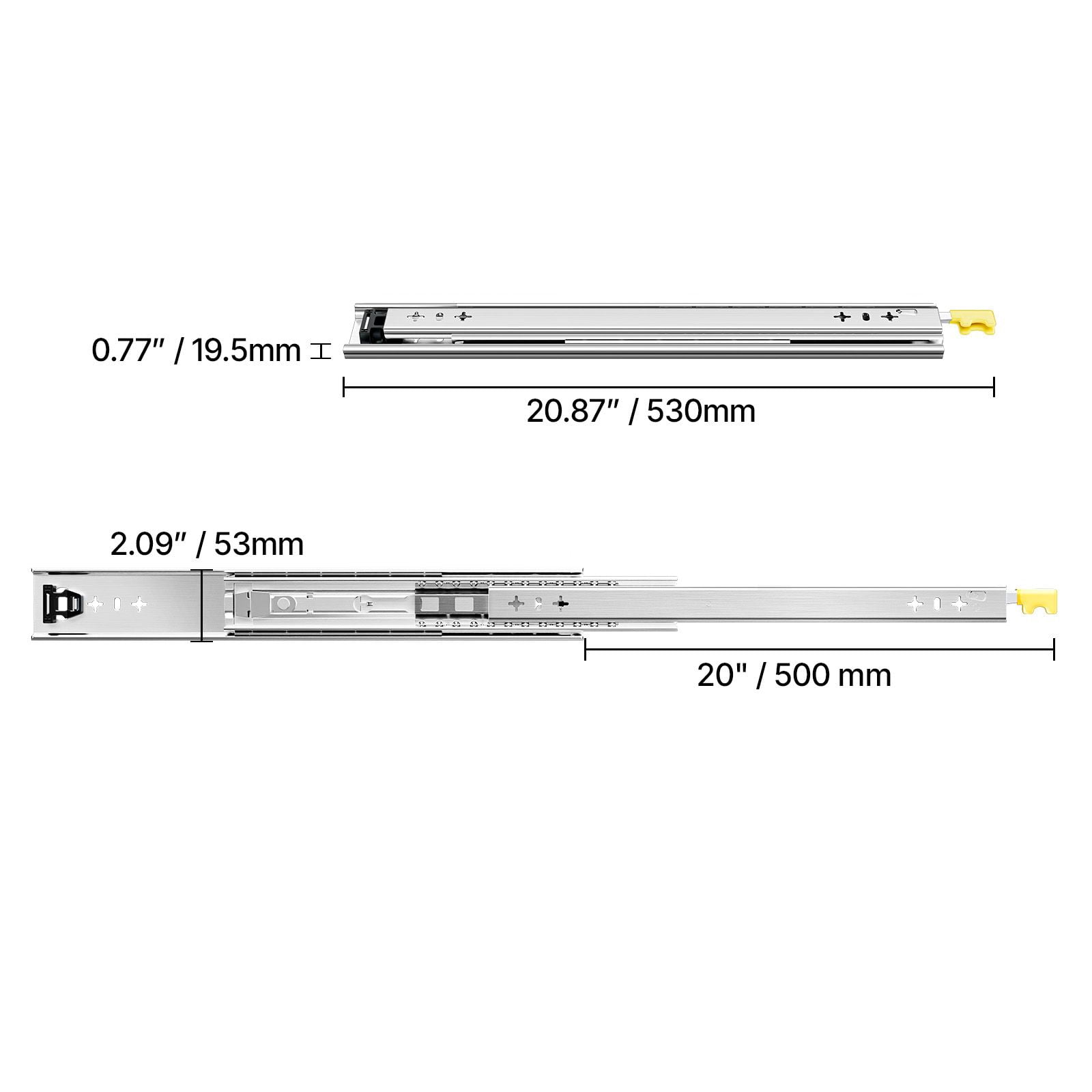 Heavy Duty Drawer Slides 20 Inch, 250 lbs Capacity, Locking Dual Lock Design, 3-Fold Full Extension, Side Mount Ball Bearing for Cabinet RV