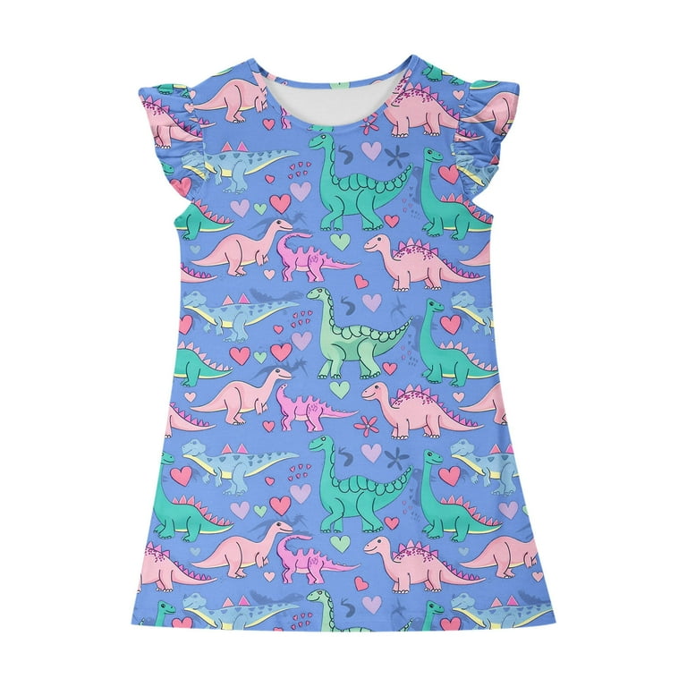 Kids Semi Formal Dresses Girls A-Line Dress Cute Dinosaur Printed Ruffle  Sundress Toddler Girl Casual Dresses for Party Cotton Sundress Dress for  Kids Blue 5Y - Walmart.com