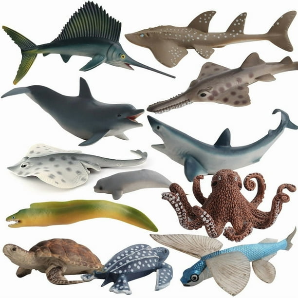 Juego de 12 figuras de animales del océano, juguetes realistas para la vida marina