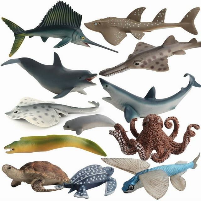 Juego de 12 figuras de animales del océano, juguetes realistas para la vida marina