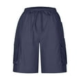 thumbnail image 4 of Sakmal Knee Length Shorts Women High Waisted Blue Cargo Cotton Wide Leg Shorts with Pockets, 4 of 5