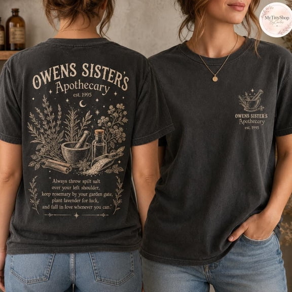 Owens Sisters Magic Apothecary Halloween Shirt, Vintage Witch Herb Botanical Graphic T-Shirt, Cottagecore Spooky Season Top