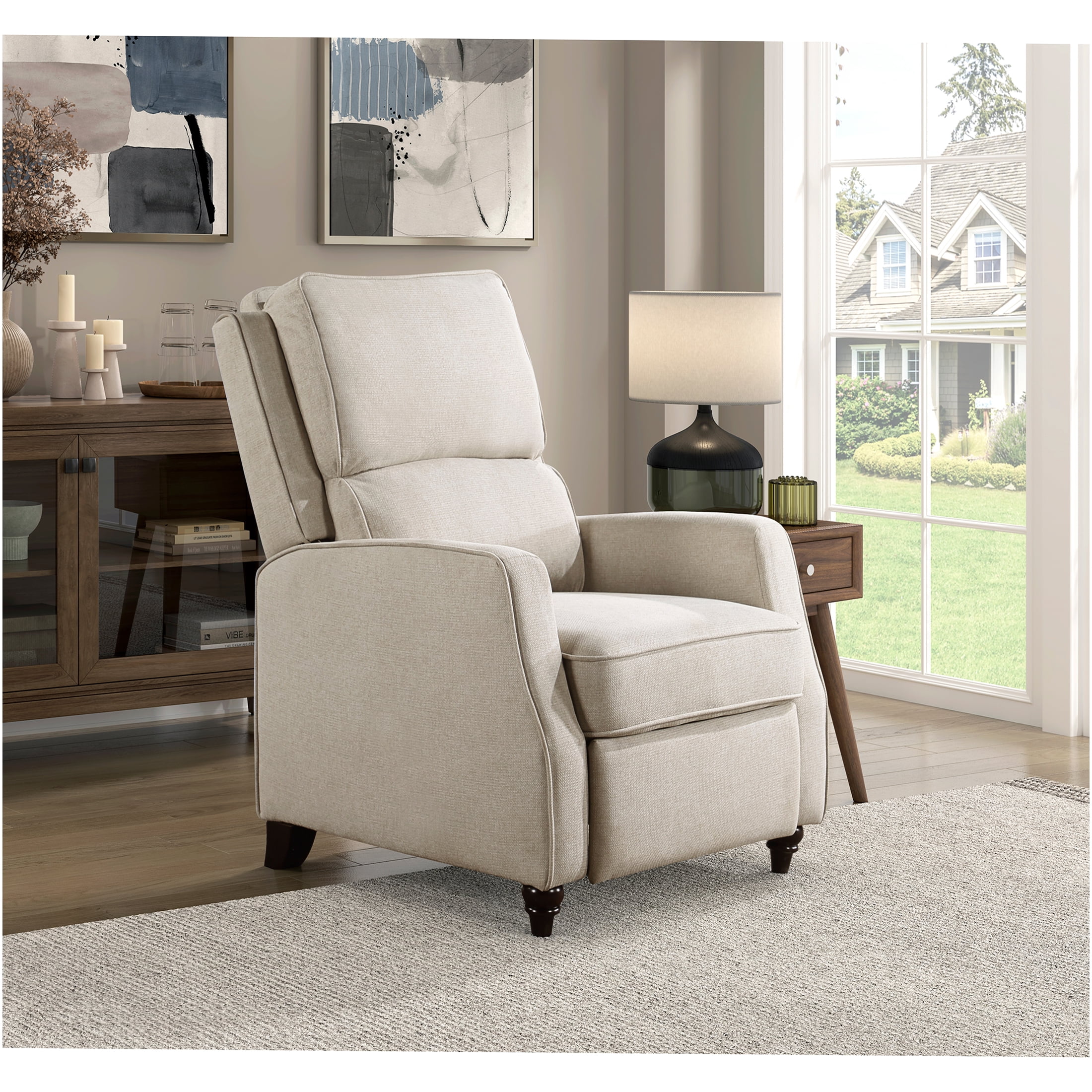 JERFIT Beige Recliner Chair, Push Back Reclining Chair with Solid Wood Frame, Upholstered Fabric Lounge Chair for Living Room, Bedroom, 300lbs Weight Capacity