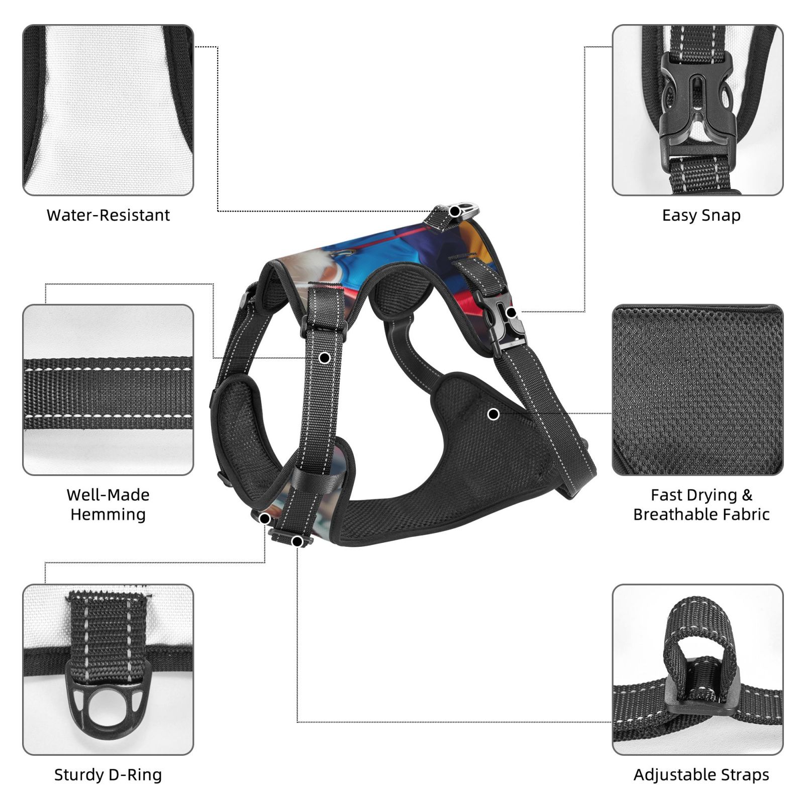Kdxio Cool Cat In Sunglasses Print No Pull Dog Harness Adjustable Reflective Oxford Easy Control Medium Large Dog Harness for Training and Everyday-X-Large
