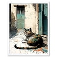 thumbnail image 1 of Street Cat Sunbathing on Cobblestone Street Modern Illustration Art Print Framed Poster Wall Decor 12x16 inch, 1 of 5