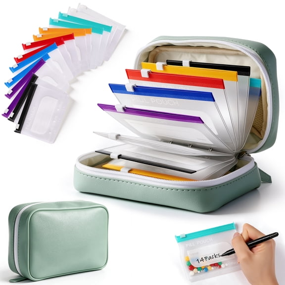 Guirnd A8 Waterproof Pill Pouch Set, 14 Colored Pouches, 7 Daily   7 Backup, Color-Coded Travel Pill Organizer