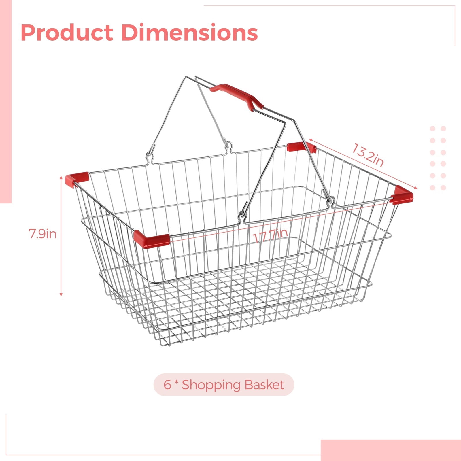 6 PCS Metal Shopping Baskets, Iron Shopping Basket with Handles, Small Market Basket, Versatile Storage Basket, Portable Wire Shopping Basket for Retail Stores, Grocery Stores, Flea Markets