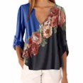 thumbnail image 2 of Blusa Camisa con cuello en V y estampado floral Blusa suelta de manga larga Top de mujer, Azul, M sidaley AP002021-50, 2 of 5