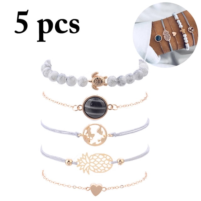 5 Pcs Bracelet à Breloques Mode Bracelet en Alliage Ajustable Bracelet Chaîne