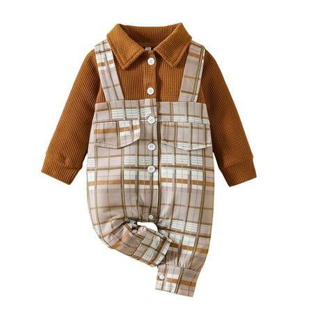 

BSDHBS Boys Rompers Baby Boys Girls Patchwork Long Sleeve Plaid Cartoon Bowknot Romper Jumpsuit Clothes Outfits