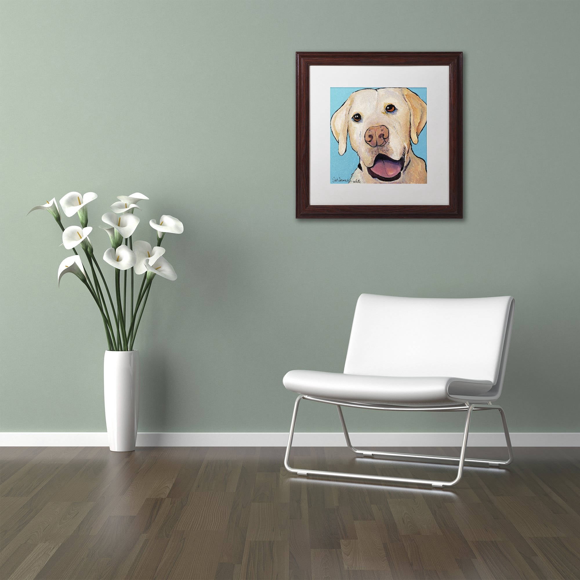 Trademark Fine Art "Lucky Dog Canvas Art" Canvas Art by Pat Saunders-White, White Matte, Wood Frame